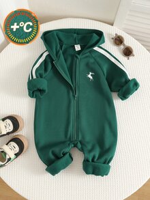 SHEIN Baby Boy Horse Pattern Knit Soft Hooded Long Sleeve Winter Jumpsuit Versatile Comfortable - Multicolor - View 1