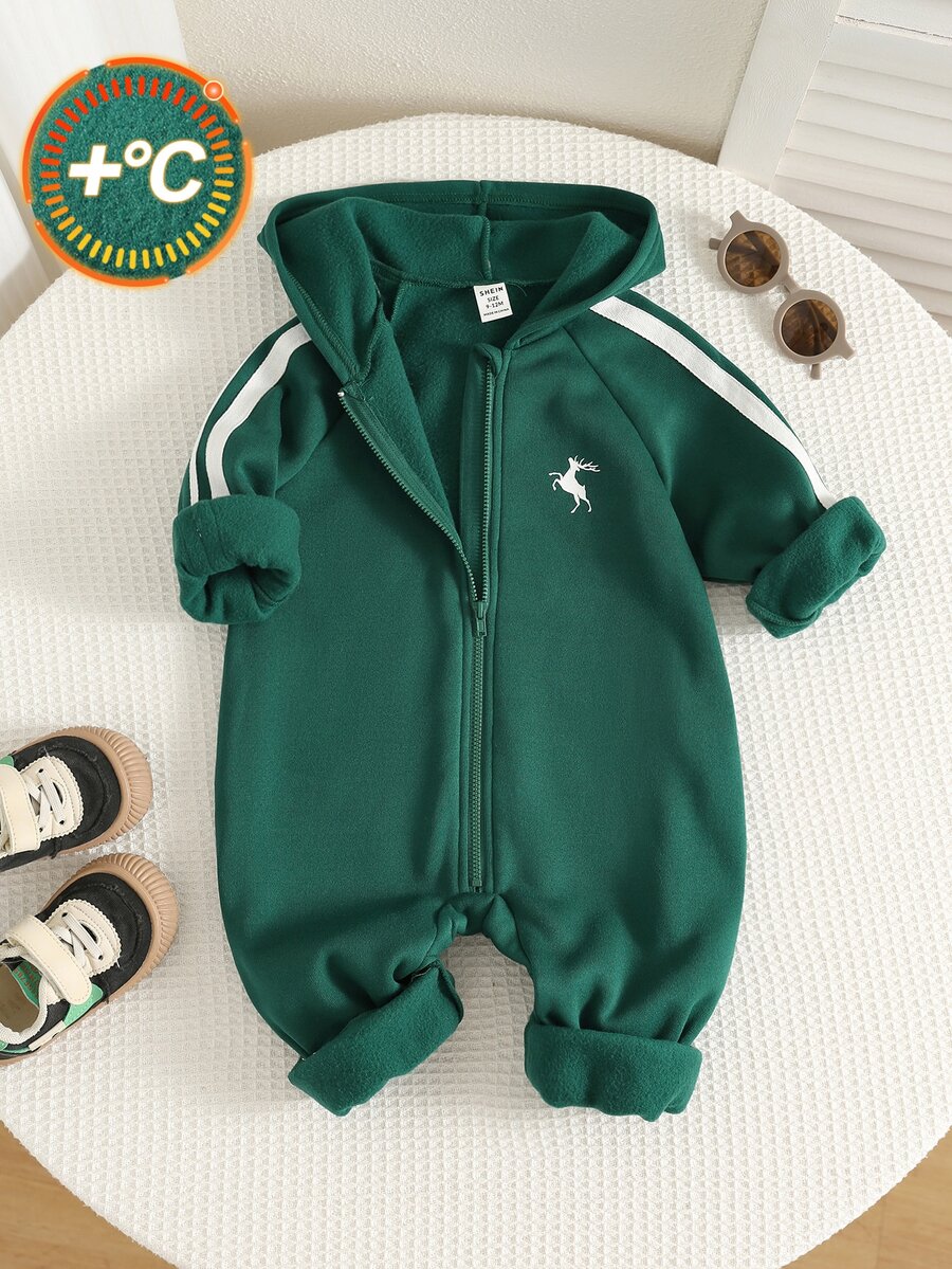 SHEIN Baby Boy Horse Pattern Knit Soft Hooded Long Sleeve Winter Jumpsuit Versatile Comfortable - Multicolor - View 1