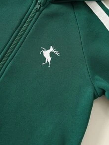 SHEIN Baby Boy Horse Pattern Knit Soft Hooded Long Sleeve Winter Jumpsuit Versatile Comfortable - Multicolor - View 3