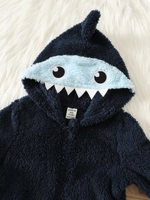 Newborn Baby Boy Cute Autumn/Winter Deep Blue Fuzzy Romper - Multicolor - View 7