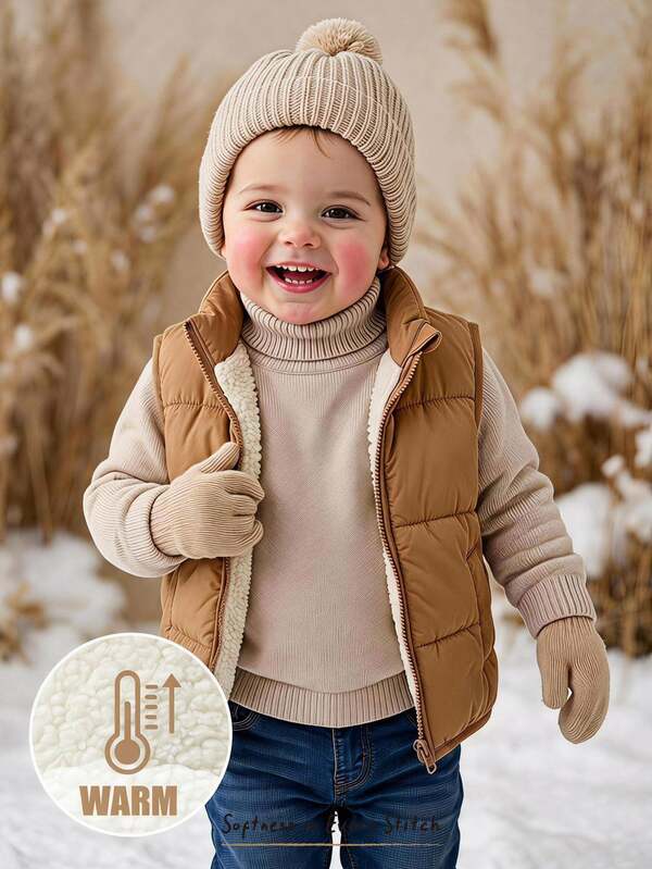 Cozy Pixies Kids Young Boy Solid Color Versatile Comfortable Crew Neck Padded Fleece Lined Vest Winter Jacket