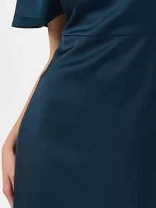 KÆRIA Hus Bias Cut Fluted Short Sleeve Maxi Dress - Dark Teal - Fluid Satin, Elegant, Minimalist, Evening, Party, Dinner, Night, Cocktail, Date, Classic - Navy Blue - View 8