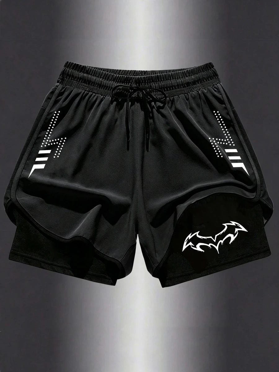 Gym Rark Men's Drawstring Waist Casual Versatile Daily Travel Sports Shorts - Black - View 1
