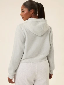 Voyena Plus Size Women's Sports Hoodie Sweatshirt, Light Gray Floral Pattern, For Autumn/Winter Wear Fall - Light Grey - View 2