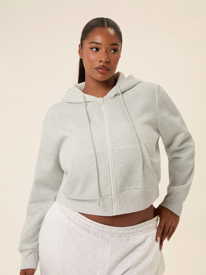 Voyena Dam sport-hoodie i plus size, ljusgrå med blommönster, för höst/vinter