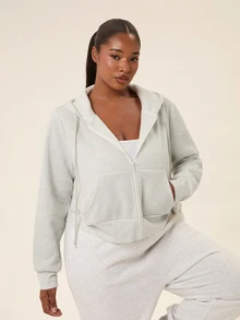 Voyena Plus Size Women's Sports Hoodie Sweatshirt, Light Gray Floral Pattern, For Autumn/Winter Wear Fall - Light Grey - View 5