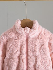 SHEIN Young Girl Young Girl Young Girl Young Girl Young Girl LMoss Girl 可愛休閒立領夾克，愛心圖案，適合秋冬穿著 - 粉色 - 查看 5