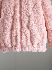 SHEIN Young Girl Young Girl Young Girl Young Girl Young Girl LMoss Girl 可愛休閒立領夾克，愛心圖案，適合秋冬穿著 - 粉色 - 查看 6