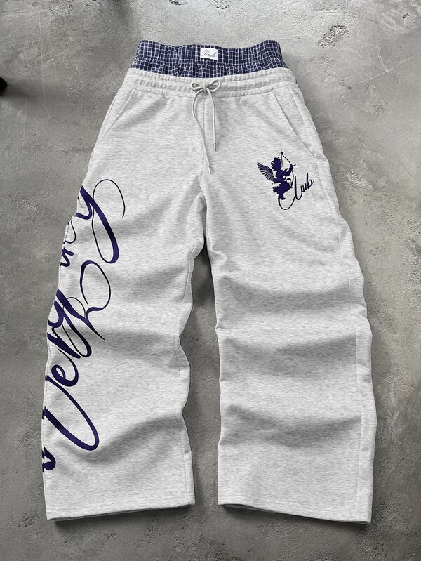 Manfinity Hypemode Men's Drawstring Waist Letter & Angel Graphic Casual Everyday Sweatpants