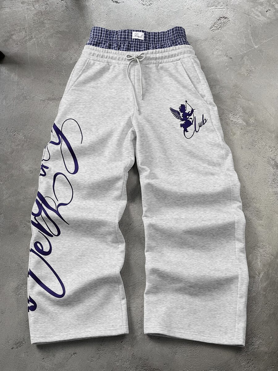 Manfinity Hypemode Men's Drawstring Waist Letter & Angel Graphic Casual Everyday Sweatpants - Light Grey - View 1