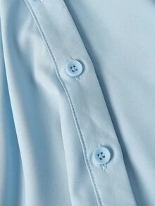 SHEIN MOD 大尺碼夏季休閒純色前扣短洋裝 - 藍色 - 查看 3
