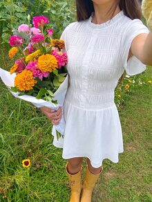SHEIN MOD 大尺碼女款純色百褶休閒日常夏季短洋裝 - 白色 - 查看 10