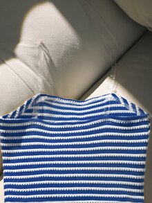 SHEIN 两件套女童Y2K风格黄白条纹配套文胸上衣，饰有3D海星刺绣，采用柔软泡泡质感面料，搭配平角内裤，亲肤面料，甜美海滩度假风，适合夏季穿着 - 藍色 - 查看 7