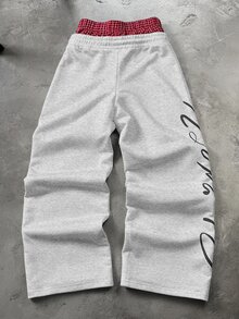 PAVTROS Men's Drawstring Waist Letter & Angel Graphic Casual Sweatpants For Daily Wear - Grey - View 2