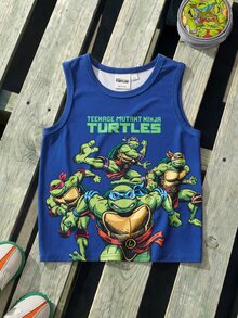 TEENAGE MUTANT NINJA TURTLES | SHEIN 小男孩夏季休閒卡通印花背心 - 藍色 - 查看 3