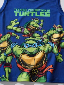 TEENAGE MUTANT NINJA TURTLES | SHEIN 小男孩夏季休閒卡通印花背心 - 藍色 - 查看 6