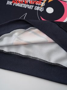 THE POWERPUFF GIRLS X SHEIN Men's Letter Print Crew Neck Long Sleeve Pullover Sweatshirt - Black - View 9