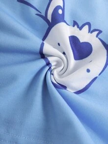 SHEIN X Care Bears 女款卡通印花細肩帶上衣與短褲休閒居家睡衣套裝 - 淺藍色 - 查看 6
