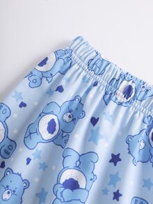 SHEIN X Care Bears 女款卡通印花細肩帶上衣與短褲休閒居家睡衣套裝 - 淺藍色 - 查看 5