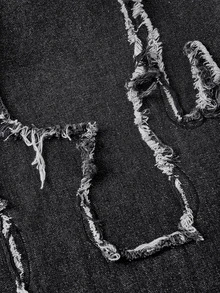 ROMWE Grunge Punk Celana Panjang Denim Wanita Ukuran Plus Gaya Jalanan dengan Bordir Api, Longgar, dan Kasual - Hitam - View 4