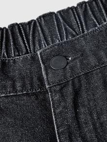 ROMWE Grunge Punk Celana Panjang Denim Wanita Ukuran Plus Gaya Jalanan dengan Bordir Api, Longgar, dan Kasual - Hitam - View 3