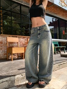 DAZY Women's Casual Washed Loose Fit Jeans Cute Tops - Blue - View 7