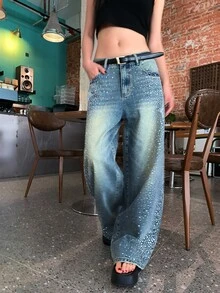 DAZY Women's Casual Washed Loose Fit Jeans Cute Tops - Blue - View 6