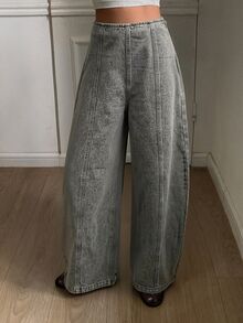 DAZY Women's Regular Waist Vertical Line Split Design Casual Streetwear Barrel Leg Jeans Going Out Night Gray Summer - Grey - View 3