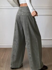 DAZY Women's Regular Waist Vertical Line Split Design Casual Streetwear Barrel Leg Jeans Going Out Night Gray Summer - Grey - View 2