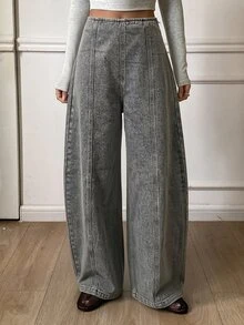 DAZY Women's Regular Waist Vertical Line Split Design Casual Streetwear Barrel Leg Jeans Going Out Night Gray Summer - Grey - View 5