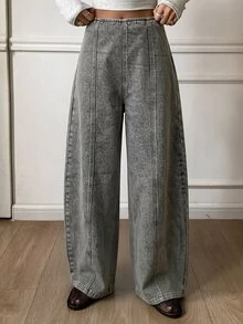 DAZY Women's Regular Waist Vertical Line Split Design Casual Streetwear Barrel Leg Jeans Going Out Night Gray Summer - Grey - View 4