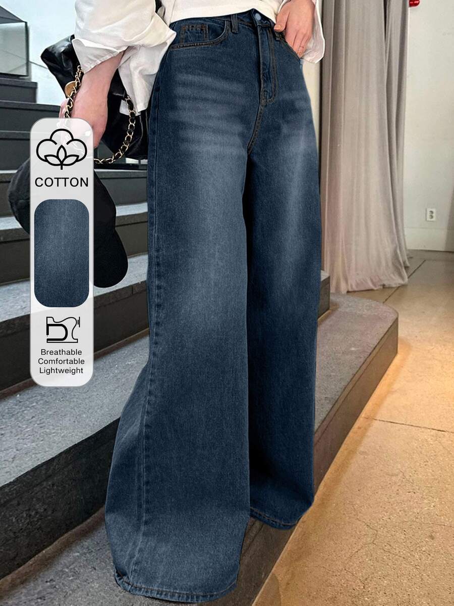Dazy Tall Damen lockere Jeans mit weitem Bein, lässiger Streetstyle, für große Frauen - Dunkle Waschung - Übersicht 1