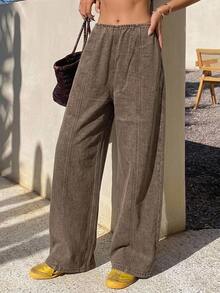 DAZY Women's Regular Waist Vertical Line Split Design Casual Barrel Leg Jeans - Brown - View 7