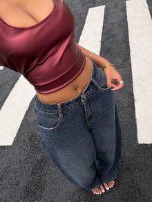 Livesso Cotton Balloon Jeans, Loose Street-Style Washed White Wide-Leg Women Jeans - Blue - View 6