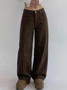 DAZY Women's Casual Vacation & Business Solid Color Denim Jeans, Summer New Arrival - Brown - View 8