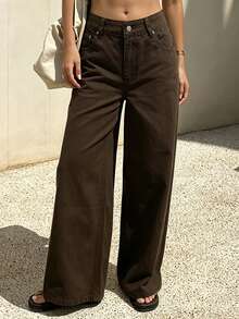 DAZY Women's Casual Vacation & Business Solid Color Denim Jeans, Summer New Arrival - Brown - View 6