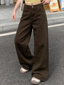 DAZY Women's Casual Vacation & Business Solid Color Denim Jeans, Summer New Arrival - Brown - View 7