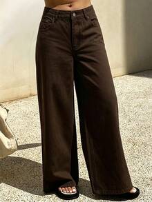 DAZY Women's Casual Vacation & Business Solid Color Denim Jeans, Summer New Arrival - Brown - View 3
