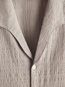 VENTUSAIL Men's Solid Color Textured Cuban Collar Casual Vacation Short Sleeve Shirt And Elastic Waist Pants Set, Holiday - Apricot - View 3
