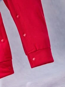 SHEIN Baby Boy Red Long Sleeve Romper, Notch Collar White Trim Front Button Snap Crotch Jumpsuit, Soft Holiday Outfit For Newborn Infant - Red - View 5