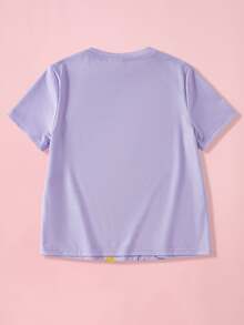 SHEIN X Care Bears 1pc Cute Round Neck Short Sleeve Top, Carebear Collaboration T-Shirt For Girls - Purple - View 2