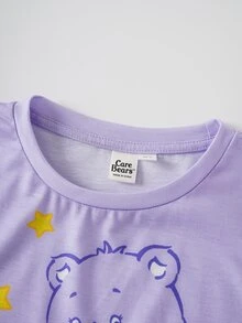 SHEIN X Care Bears 1pc Cute Round Neck Short Sleeve Top, Carebear Collaboration T-Shirt For Girls - Purple - View 3
