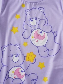 SHEIN X Care Bears 1pc Cute Round Neck Short Sleeve Top, Carebear Collaboration T-Shirt For Girls - Purple - View 4