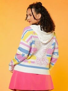 SHEIN X Care Bears كارديجان مخطط & نمط القلب منخفض الاكتاف رباط قبعة مقاس كبير - متعدد الألوان - مشاهدة 2