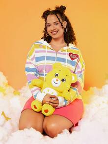 SHEIN X Care Bears كارديجان مخطط & نمط القلب منخفض الاكتاف رباط قبعة مقاس كبير - متعدد الألوان - مشاهدة 3