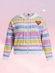 SHEIN X Care Bears كارديجان مخطط & نمط القلب منخفض الاكتاف رباط قبعة مقاس كبير - متعدد الألوان - مشاهدة 1