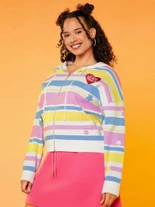 SHEIN X Care Bears كارديجان مخطط & نمط القلب منخفض الاكتاف رباط قبعة مقاس كبير - متعدد الألوان - مشاهدة 8