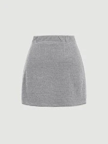 SHEIN MOD 大尺碼秋季休閒優雅千鳥格包臀裙 辦公商務 白色 - 黑與白 - 查看 2