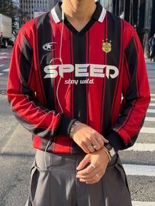 Manfinity RebelGame 男士休閒字母條紋印花撞色長袖 Polo 衫 - 彩色 - 查看 5