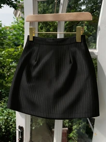 Franclia Rok Wanita Bergaris Kasual Serbaguna untuk Pemakaian Sehari-hari - Navy Blue - View 3
